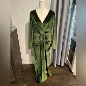 Olive green velvet maxi dress. Size L.